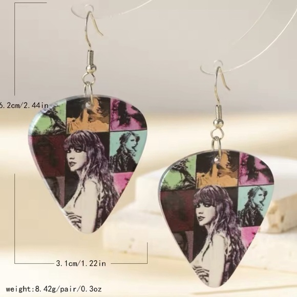 Taylor Swift Album Cover Inspired Guitar Pick Earrings - Picture 6 of 6